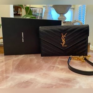 Authentic Yves Saint Laurent YSL Black Quilted Wallet on a Chain (WOC)